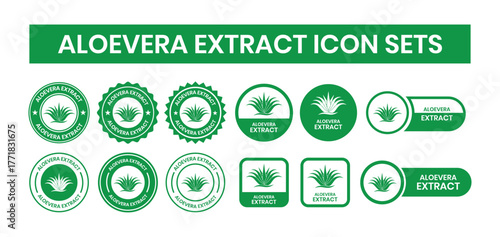 Aloe vera extract logo stamps. Advance aloe vera organic product label. cosmetic product, health care herb sticker set. Aloe vera extract logo, label, badge, symbol, banner, circle, black, vector.