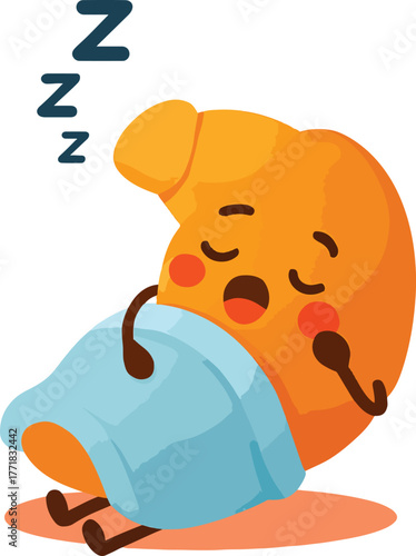 Cute Croissant Character Sleeping Under a Blanket