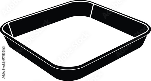 3D isometric tray container with rounded corners, shallow depth, sloped sides, product packaging mockup for industrial and engineering design