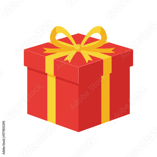 Red gift box with yellow ribbon for Boxing Day celebrations  