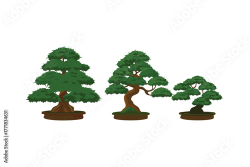 Bonsai Trees in Harmony: A tranquil scene of meticulously crafted bonsai trees, each a miniature masterpiece of nature's artistry, showcasing the elegance of nature's growth and patience