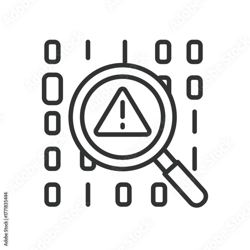 Error search icon in line design. error, search, magnifier, alert, warning, malware, problem on white background vector. Error search editable stroke icon