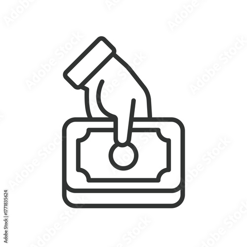 Payment hand icon in line design. payment, hand, cash, money, finance, dollar, giving on white background vector. Payment hand editable stroke icon