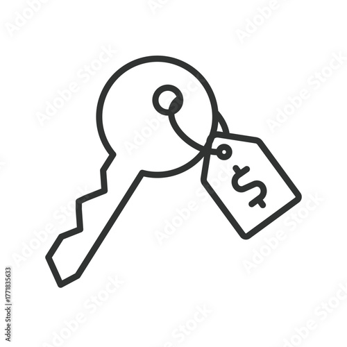 Real estate key icon in line design. real, estate, key, property, house, rent, buy on white background vector. Real estate key editable stroke icon