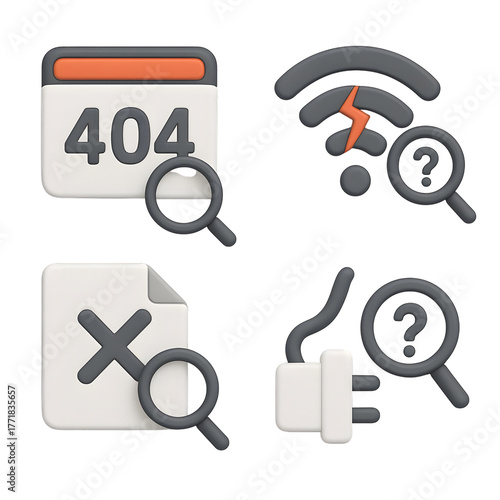 Error icons 404 no signal unplugged file not found and search