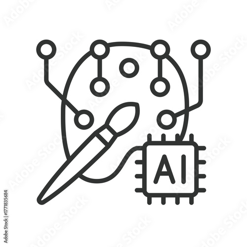 AI art icon in line design. ai, art, paint, chip, artificial, creativity, drawing on white background vector. AI art editable stroke icon