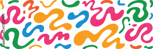 Abstract colorful wavy shapes on a, a playful and vibrant pattern with organic forms in pink, blue, green, and yellow