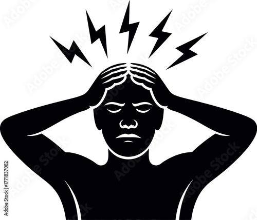 Person experiencing a headache or migraine with pulsating pain.