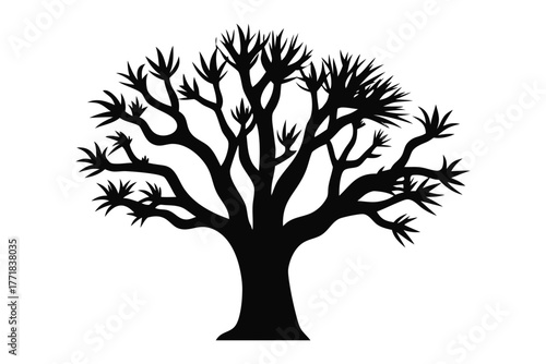Silhouette of a Majestic Tree: A stark silhouette of a solitary tree, its intricate branches reaching towards the sky, against a soft-focus backdrop.