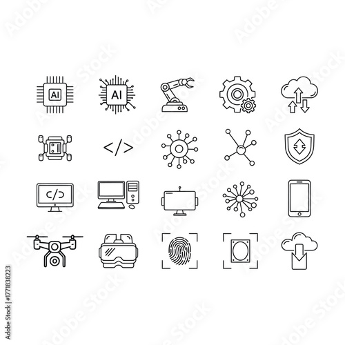 Artificial intelligence vector linear icons set modern technology and innovation concept