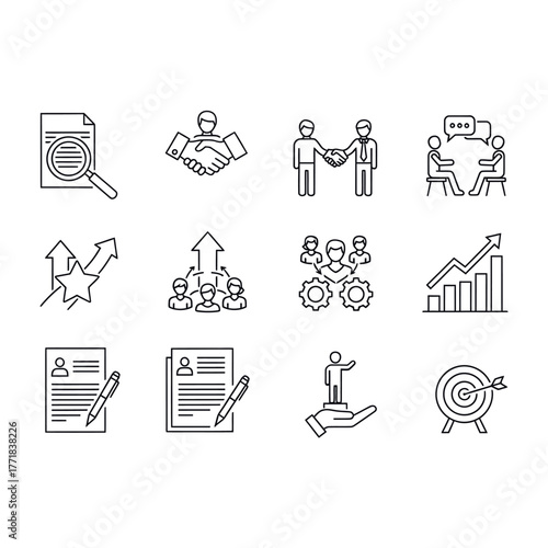 Business and management vector linear icons set business strategy and development concept