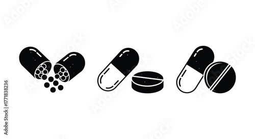 Pills and capsules icons