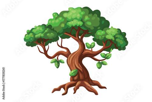 Tree of Life: A vibrant illustration showcases a majestic tree, its sturdy trunk and lush green foliage reaching towards the sky, symbolizing growth and the essence of life.