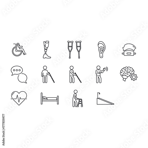 Accessibility and inclusion vector linear icons set disability and support concept