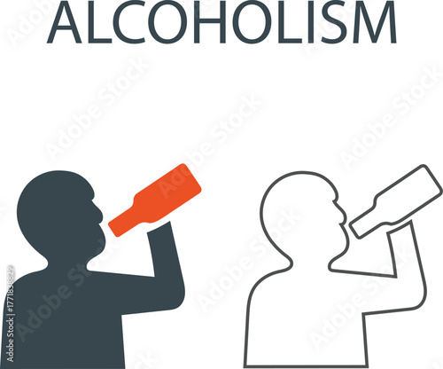 Alcoholism Line art icons. Containing tobacco, alcohol, cocaine, drugs, and more. Vector solid icons collection.