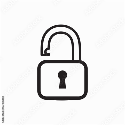 Unlocked padlock icon symbol of security, safety, protection, freedom, access, and privacy simple outline vector illustration