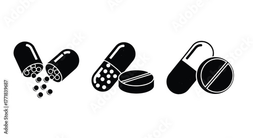 Pills and capsules icons