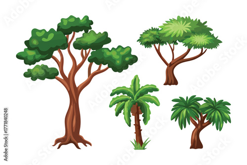 Diverse Trees Collection: A visually pleasing illustration presenting a variety of tree species, each with unique characteristics and inviting visual styles.