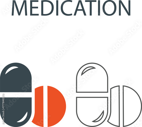 Medication Line art icons. Containing tobacco, alcohol, cocaine, drugs, and more. Vector solid icons collection.