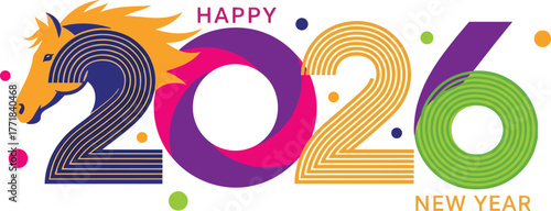 Happy New Year 2026 Festive Horse Silhouette Design for Greetings and Celebrations