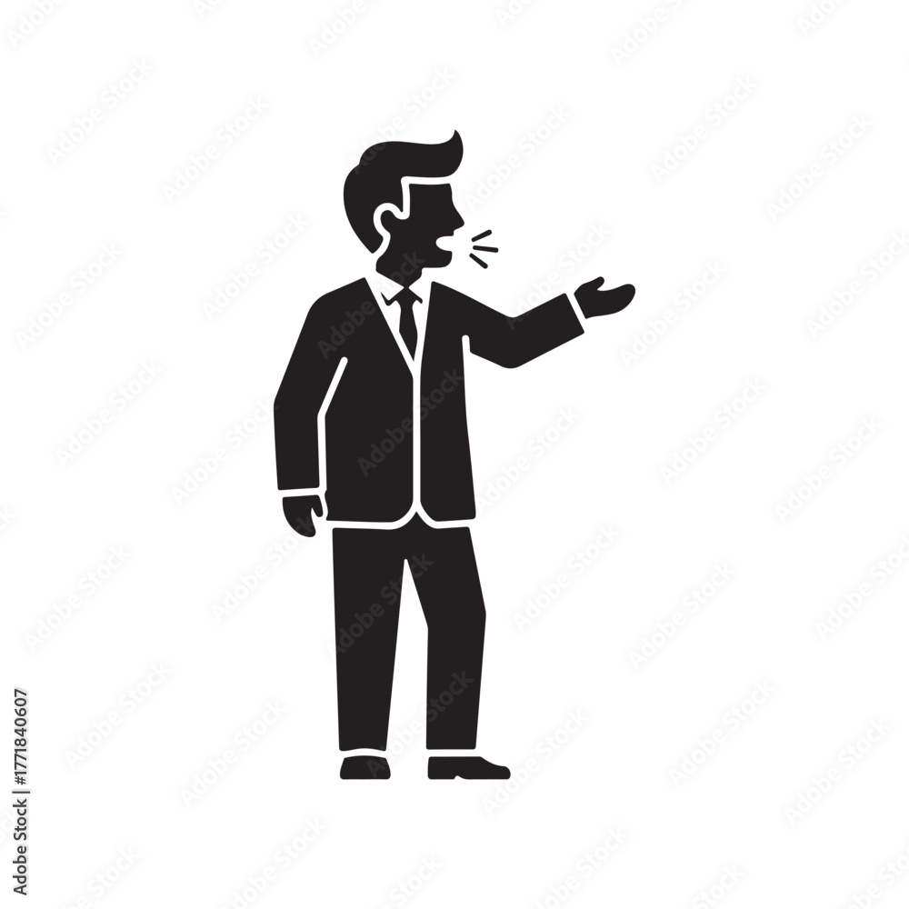 Obraz premium Black Silhouette Man Speaking Gesturing Vector Icon