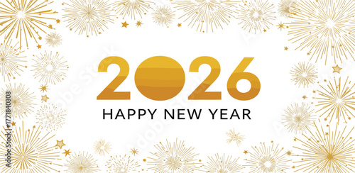 Happy New Year 2026 Celebration with Golden Fireworks and Festive Border