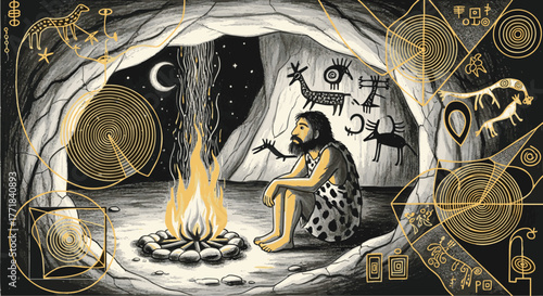 Ancient Man's Cave A Glimpse into Early Human Life by the Fire