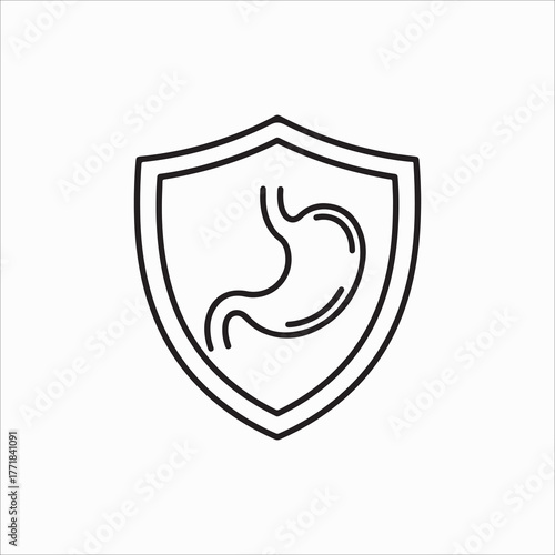 Stomach in a shield, representing protection and care for digestive health and overall wellbeing