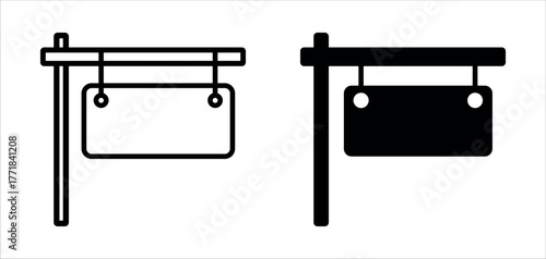 blank sign board. signboard icon. hanging signboard symbol. notice board sign. png and vector illustration on transparent background