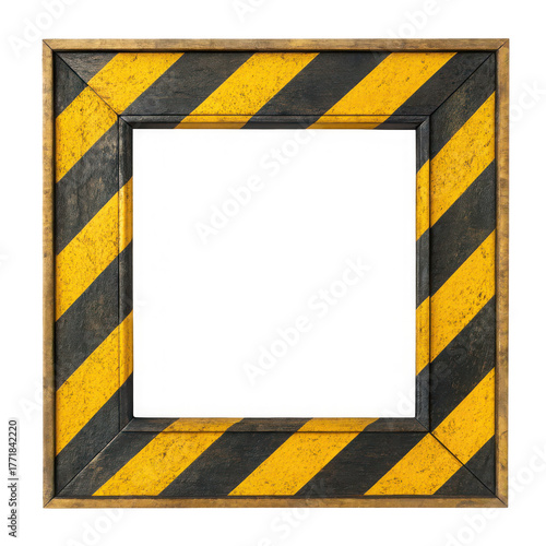 Square frame with yellow and black stripes isolated on transparent background