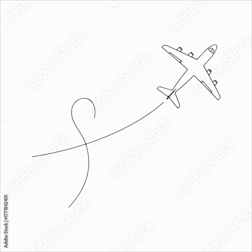 A simple line drawing of an airplane taking off, leaving a trail of smoke the plane is in the upper right corner