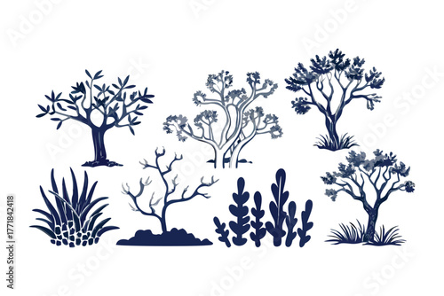 Botanical Harmony: A collection of various trees and plant illustrations, each exuding a unique charm. The collection brings the essence of the great outdoors. 