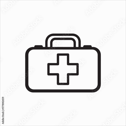Outline illustration of a first aid kit, offering emergency medical assistance and healthcare supplies for immediate treatment