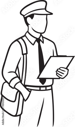 Mail Carrier Holding Letter Line Art