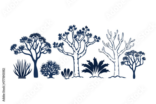 Array of Botanical Elegance: A curated composition of unique trees, presented in a monochromatic display that celebrates the distinct beauty of nature's diverse botanical specimens.