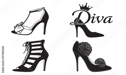 Collection of fashionable high heel shoes