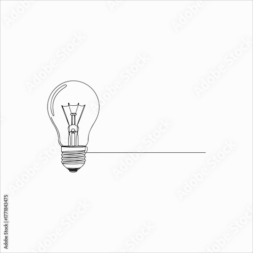 A light bulb with a filament and a line, a simple black and white vector illustration, perfect for an icon