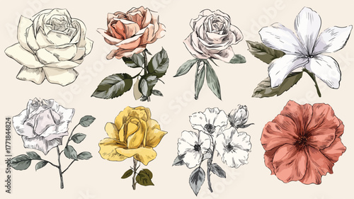 Exquisite Collection of Flowers Featuring a Beautiful Rose, Ideal for Designs