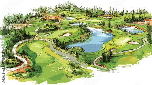 Professional Golf Course Drawing with Golf Course and Cart Path