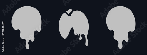 Dripping paint circle icons set. Black liquid stains, ink blots, melting drops silhouette. Grunge drip effect for graffiti decal design. Isolated vector.