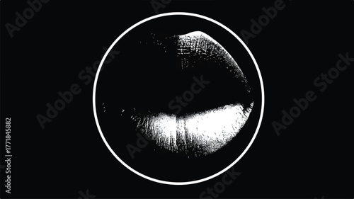 Abstract Black and White Circle with Mouth Vector Design