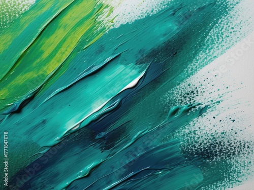 Abstract background featuring green and teal brush strokes over a textured backdrop. Design for digital wallpapers, posters, wall art, art prints, artisitic projects, digital art, social media