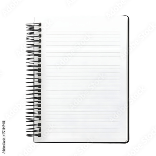 Blank spiral bound notebook with lined pages isolated on transparent background