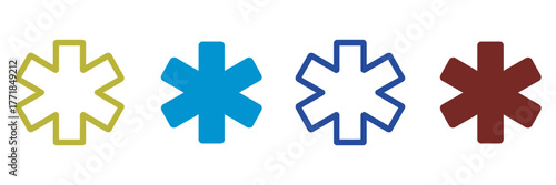 Star of Life Medical Symbol Variations in Yellow, Blue, White, and Red