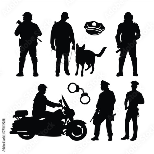 Hand Drawn Policeman Silhouette Set