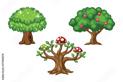 Cartoon Tree Collection: A vibrant collection of cartoon trees in different styles, each with its own unique characteristics. Capturing nature's essence in a playful and engaging manner.