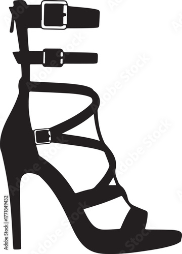 Black silhouette of a high heel sandal with buckles