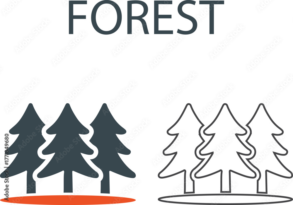 Obraz premium Forest Line art icons. Containing hiking, camping, snorkeling, climbing, and travel. Outdoor activity concept. Solid icon collection.