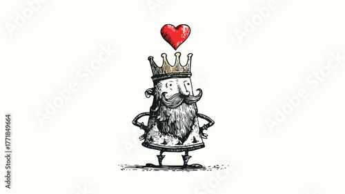 Regal King with Heart Crown Illustration for Graphic Design Projects