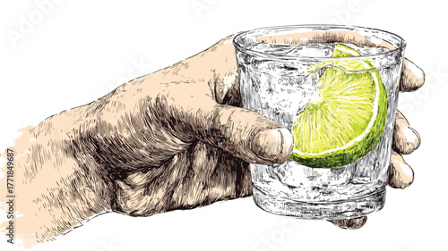 Hand Holding Glass of Lime Juice Vector Illustration for Refreshing Summer Beverage Concept